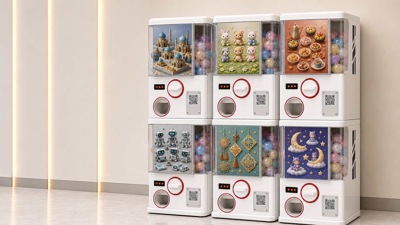 Concept image of stacked QR-payment capsule toy cabinets